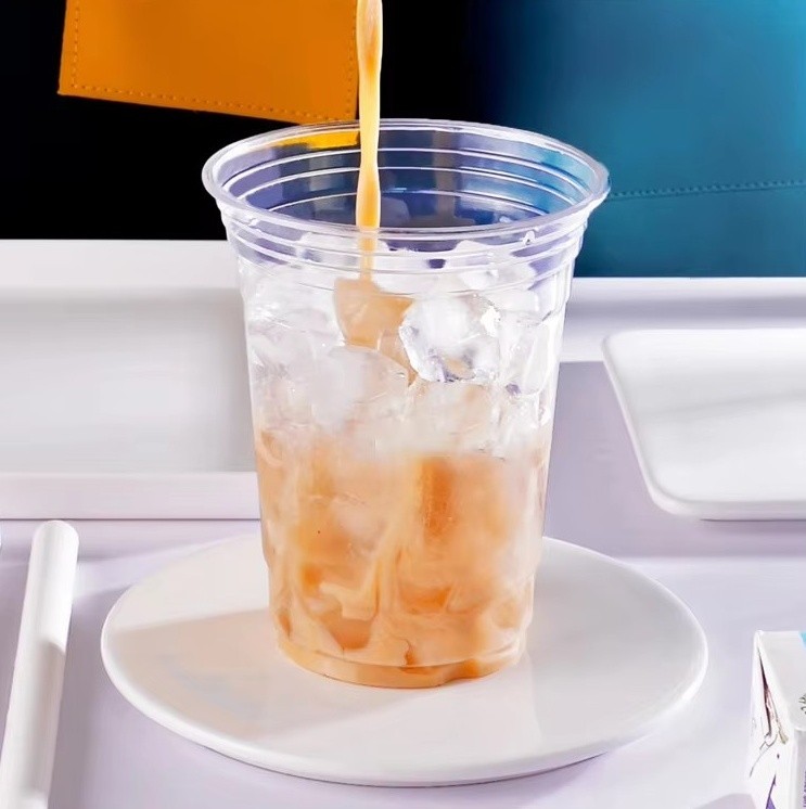 Wholesale Plastic Cups PP Flat Bottom Plastic Cups with Straw and Cover