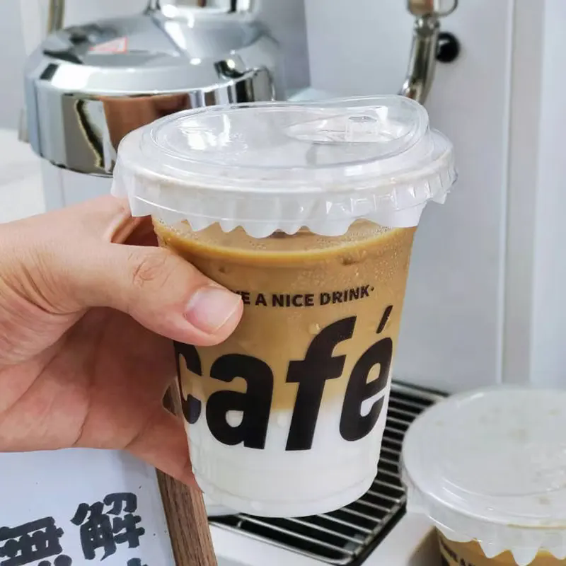 Wholesale Plastic Cups PP Flat Bottom Plastic Cups with Straw and Cover