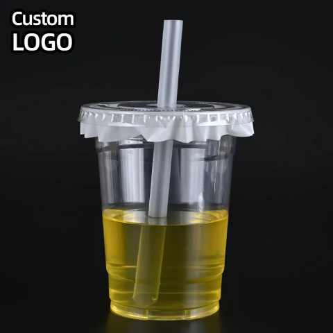 Logo di fabbrica Tazze di plastica PP piatte personalizzate per succo di frutta, caffè, tè, perle