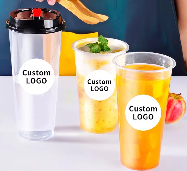 Custom printed 8 to 32 oz PP disposable plastic cup with lid for bubble milk tea
