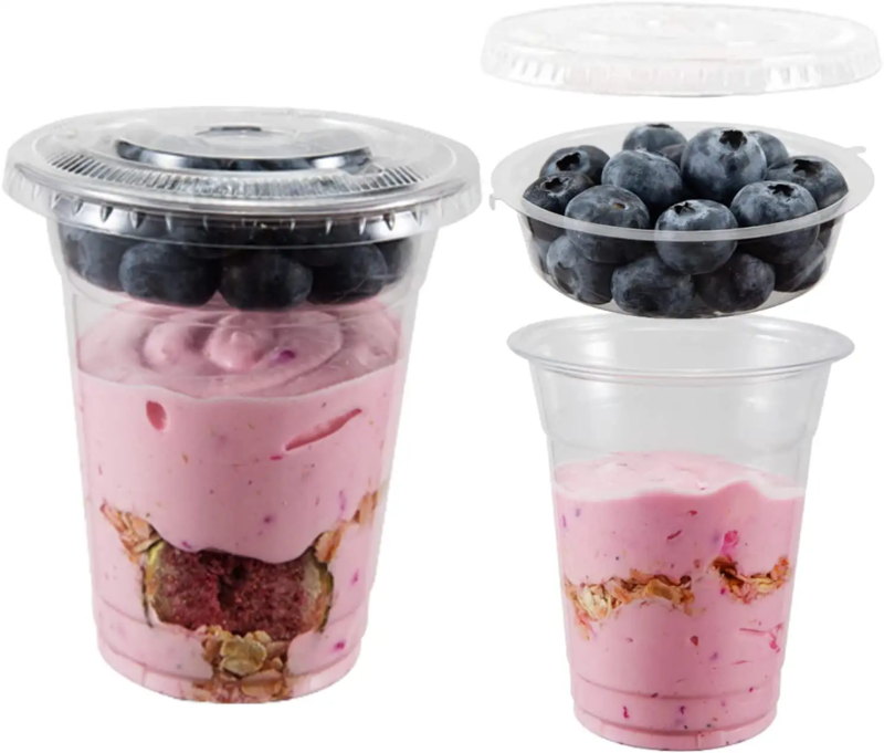 Clear PLA Plastic Parfait Cups with INSERT Lids for Dips Snacks Fruit Yogurt pla cups