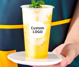 Disposable Plastic Clear PLA Printing Cups with Dome or Flat Lid For Cold Drink PLA cups