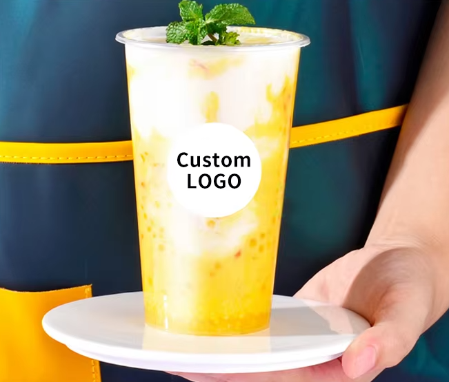 Disposable Plastic Clear PLA Printing Cups with Dome or Flat Lid For Cold Drink PLA cups