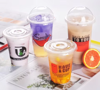 12 14 16 20 24oz plastic PLA transparent milk tea coffee cups with lids by plant supplier