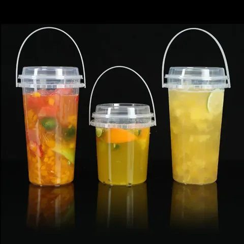 Hot Sale Large Capacity 16oz 24oz 32oz Transparent Plastic Fruit Buckets Cups
