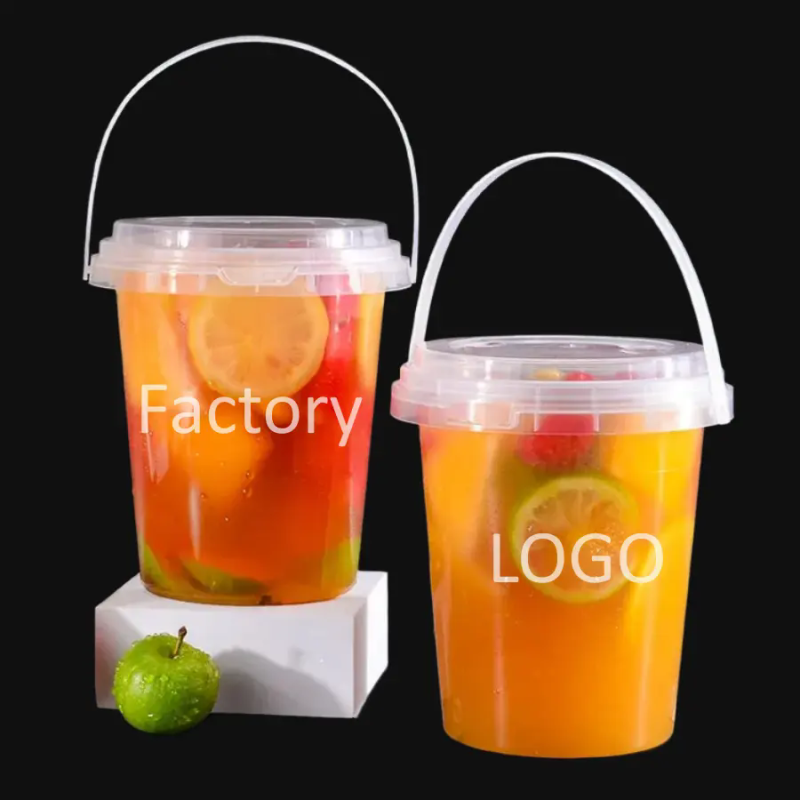 Custom Logo Plastic Drink Barrel Wholesale Takeaway Disposable Fruits Bucket Cup Barrels