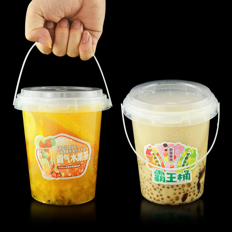 Wholesale disposable Barrel Bucket with cover PP transparent plastic fruit bucket cups