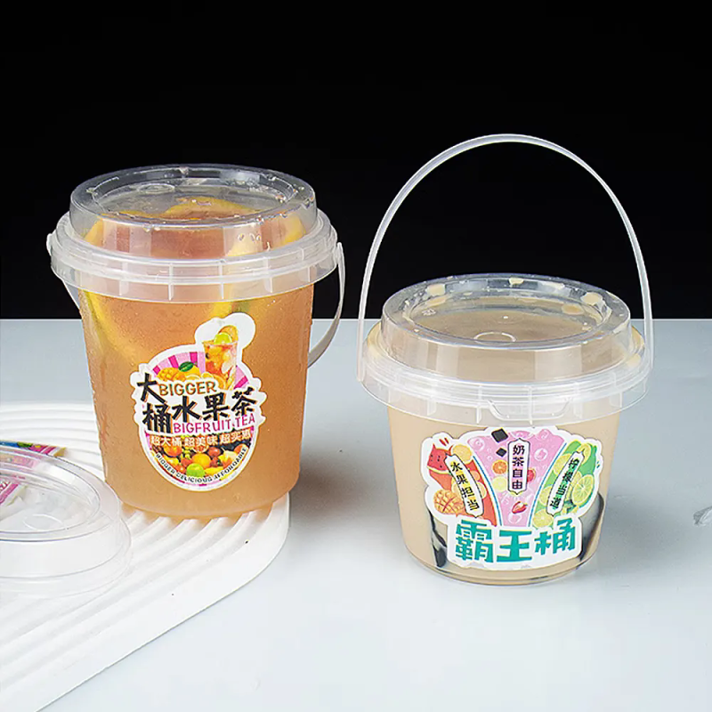 Plastic Fruits Barrel Takeaway Clear Bucket Cups With Lid and Handle