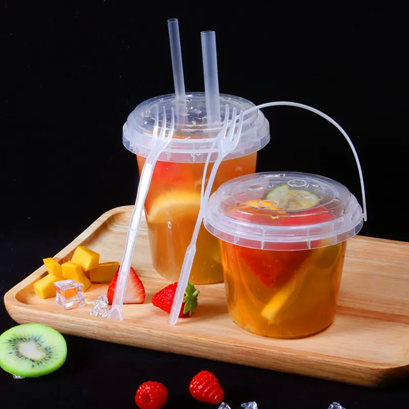 Custom Logo Transparent Disposable PP Plastic Injection Fruit Bucket Cup Barrels