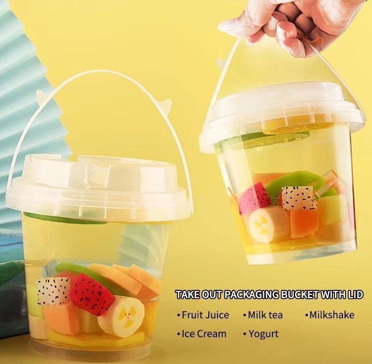 Custom Logo Transparent Disposable PP Plastic Injection Fruit Bucket Cup Barrels