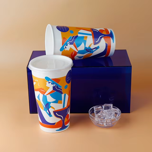 Bicchieri per bevande fredde a lunga durata, carta alimentare a parete singola, biodegradabile, isolati per un mantenimento ottimale della temperatura