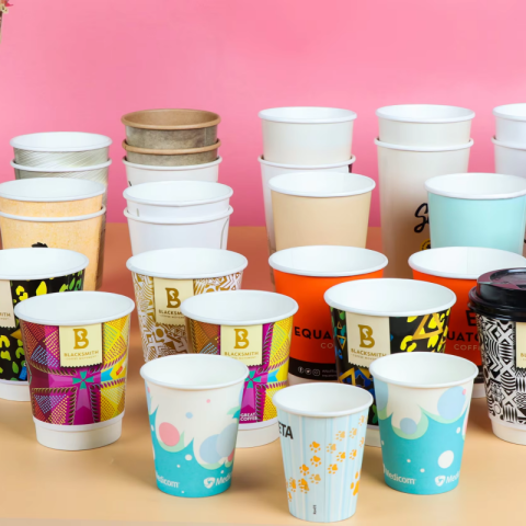 Tazza da caffè in carta kraft a base d'acqua PLA con coperchio, monouso, a parete singola, con logo personalizzato, di varie dimensioni