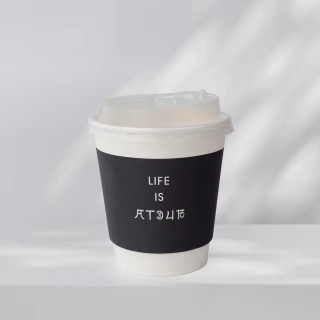 Eco Friendly 100% Compostable Pla Coating Disposable Double Wall Paper Cups for Hot Coffee and Tea with Lid