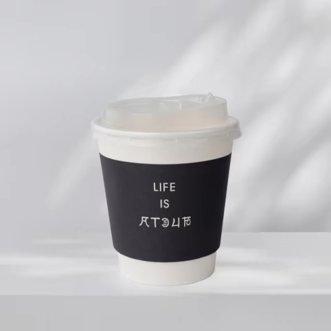 Bicchieri di carta monouso con rivestimento in PLA, ecologici, compostabili al 100%, a doppia parete, per caffè e tè caldi, con coperchio