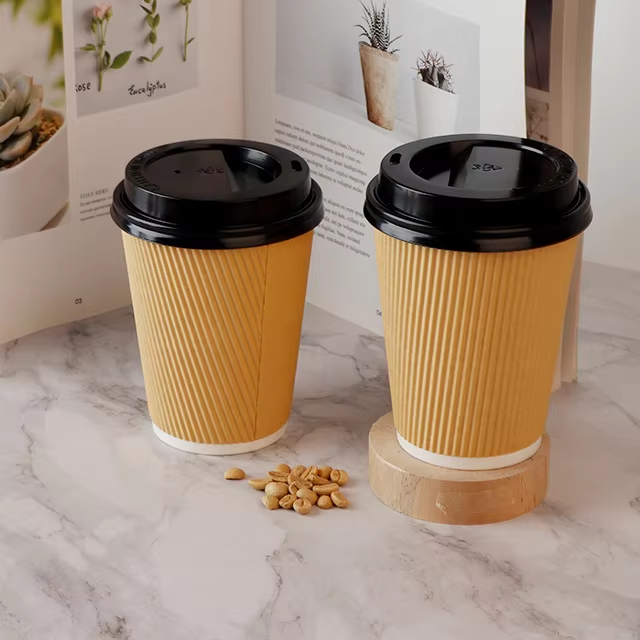 4オンス 8オンス 12オンス 16オンス カスタマイズデザイン ドリンクカップ 使い捨てプリント紙カップ リップル壁紙 蓋付きコーヒーカップ