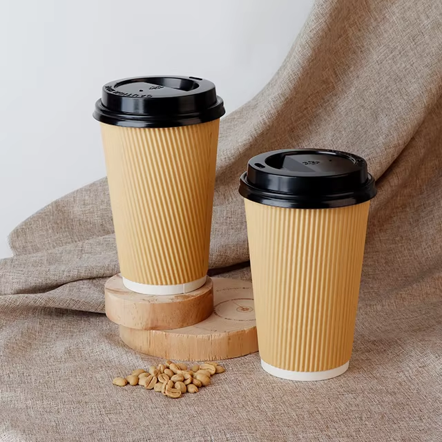 カスタムロゴリップル壁紙カップ 8オンス 12オンス 16オンス リップル 3層使い捨て紙コーヒーカップ