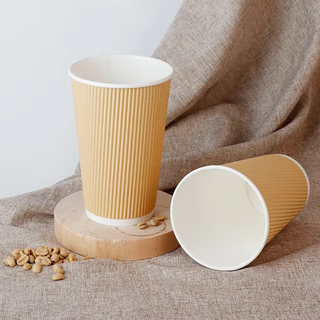カスタムロゴリップル壁紙カップ 8オンス 12オンス 16オンス リップル 3層使い捨て紙コーヒーカップ