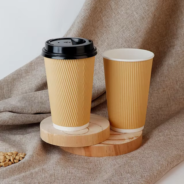 カスタムロゴリップル壁紙カップ 8オンス 12オンス 16オンス リップル 3層使い捨て紙コーヒーカップ