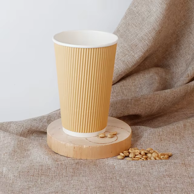 カスタムロゴリップル壁紙カップ 8オンス 12オンス 16オンス リップル 3層使い捨て紙コーヒーカップ
