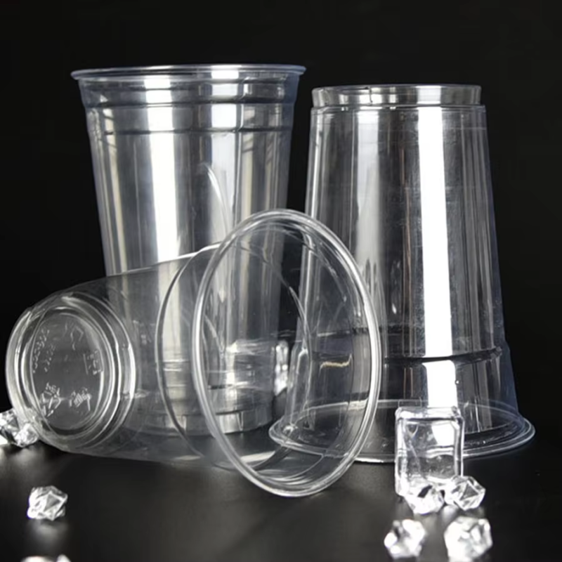แก้วพลาสติกใสสำหรับใส่กาแฟเย็น ขนาด 7 ออนซ์ 8 ออนซ์ 10 ออนซ์ 12 ออนซ์ 16 ออนซ์ 20 ออนซ์ 24 ออนซ์ พิมพ์โลโก้ที่กำหนดเอง สำหรับใส่สมูทตี้