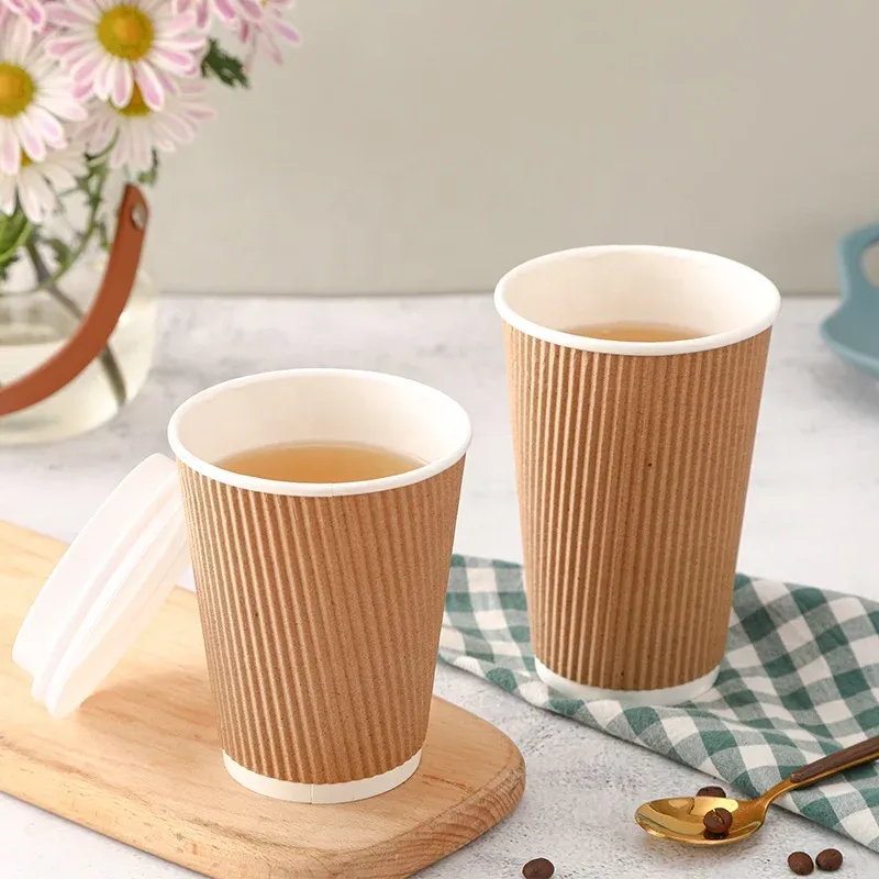 Wholesale 8 to 12oz Corrugated Coffee ripple paper cup for vending