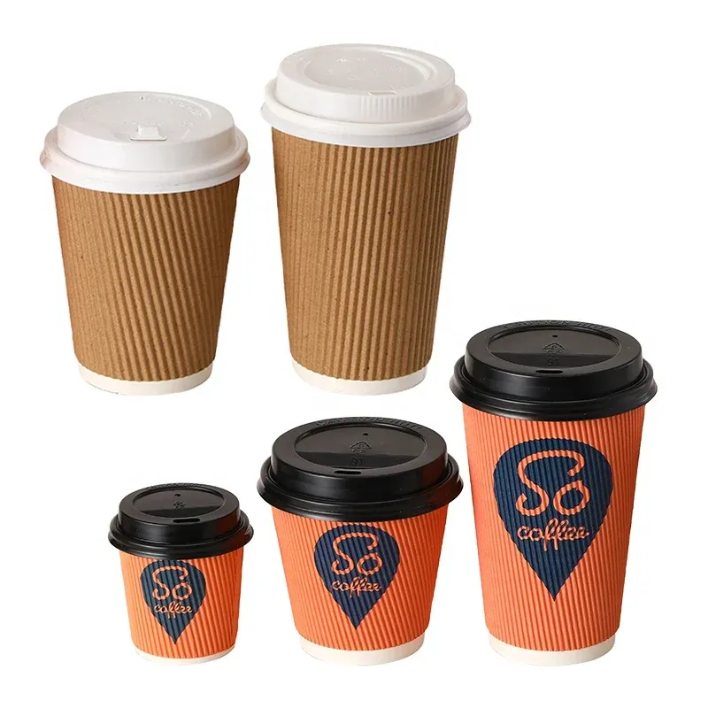Wholesale 8 to 12oz Corrugated Coffee ripple paper cup for vending