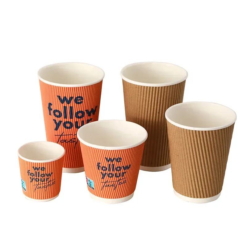 Wholesale 8 to 12oz Corrugated Coffee ripple paper cup for vending