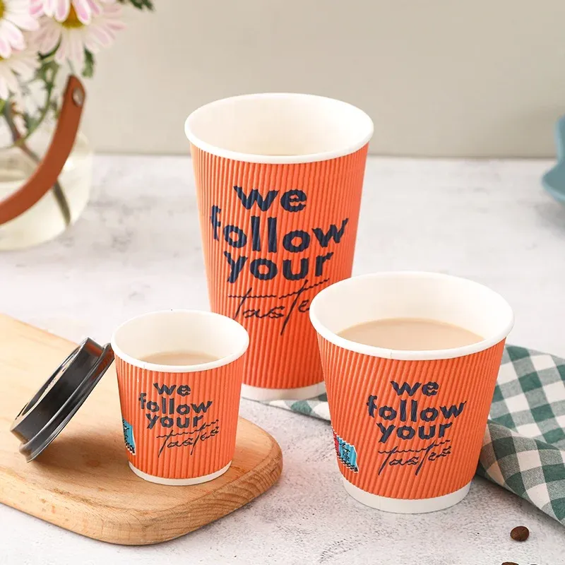 Wholesale 8 to 12oz Corrugated Coffee ripple paper cup for vending