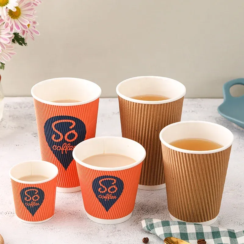 Wholesale 8 to 12oz Corrugated Coffee ripple paper cup for vending