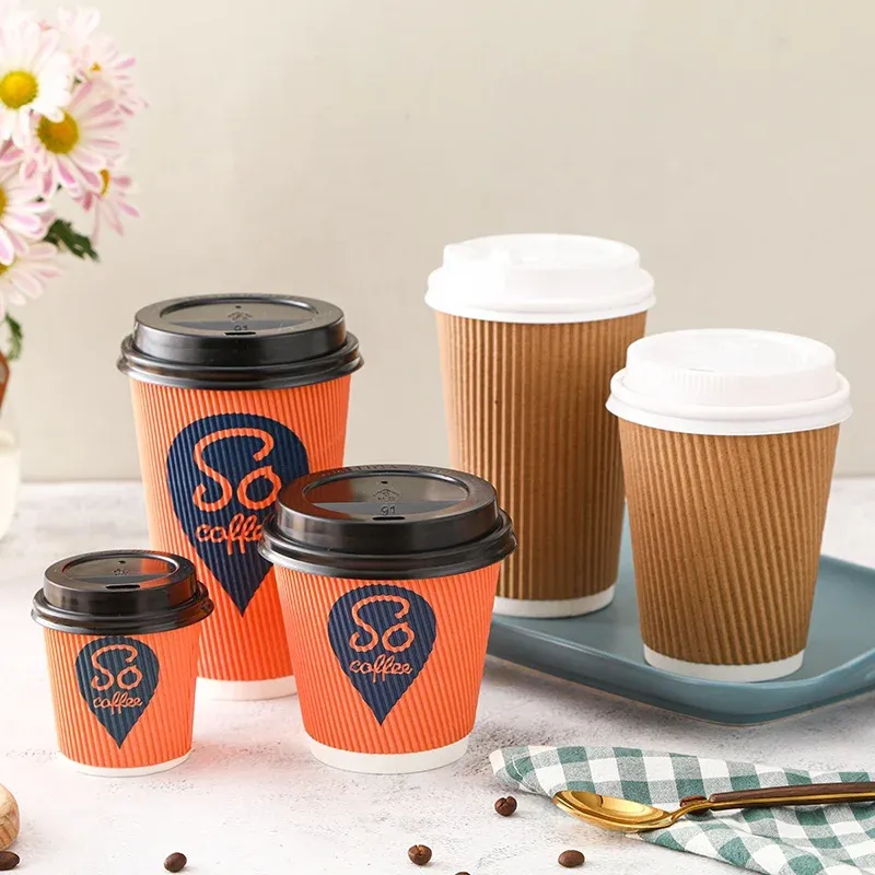 Wholesale 8 to 12oz Corrugated Coffee ripple paper cup for vending