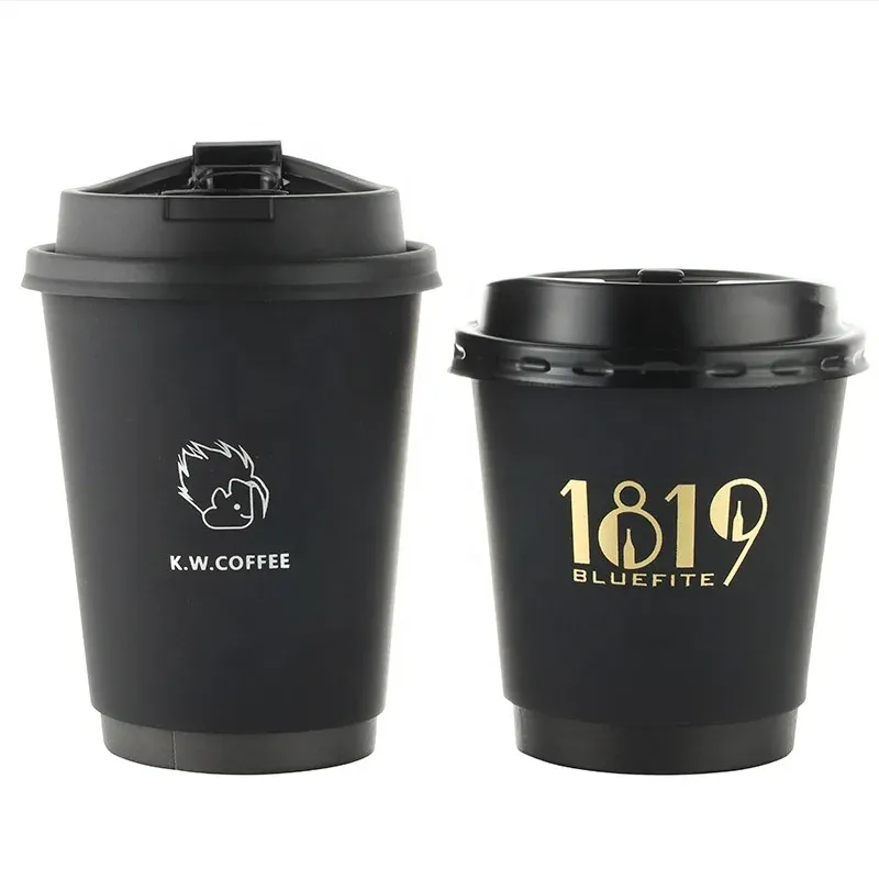 Black printing ink corrugated disposable ripple wall coffee paper cup with lids