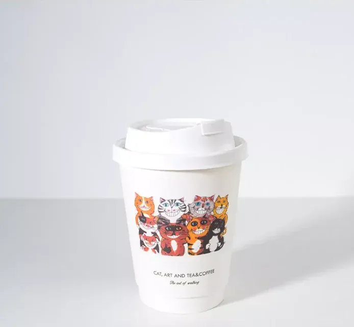Takeaway fancy Chinese style double wall Paper Cup with Lid for milkshake desserts