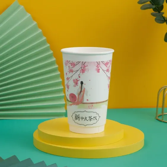 Takeaway fancy Chinese style double wall Paper Cup with Lid for milkshake desserts