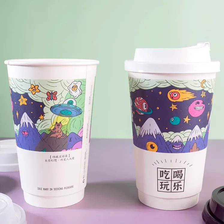Disposable Custom Coffee Paper Cup Insulated Black Double Wall Paper Cup For Hot Drinks