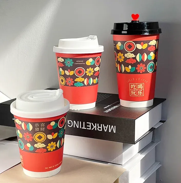 Disposable Custom Coffee Paper Cup Insulated Black Double Wall Paper Cup For Hot Drinks