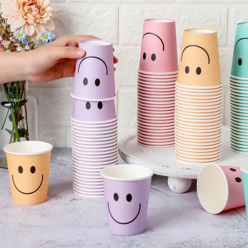 Custom printed logo 6 to 16oz PE coated embossed cup hot drink with lids