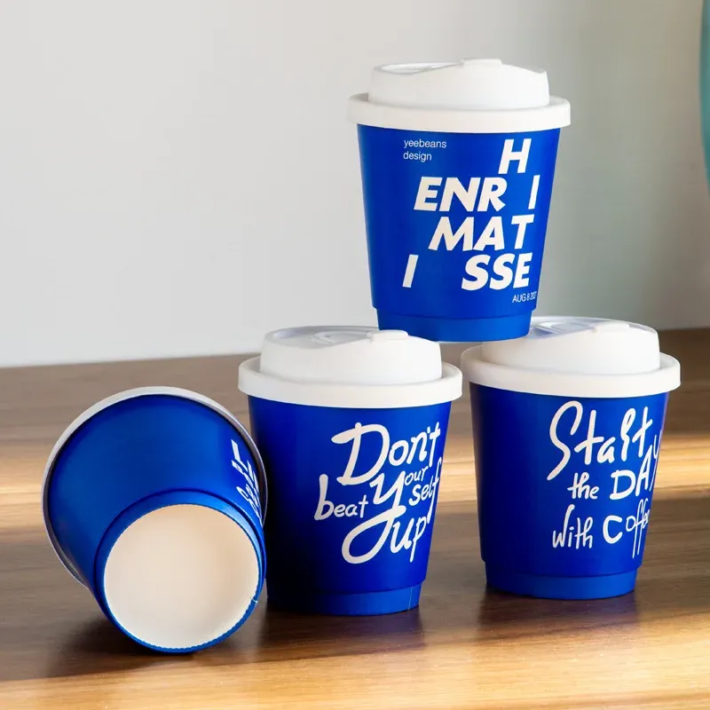 Takeaway cardboard 6 to 16 oz cup for hot drinks single Wall Disposable paper coffee cups with lid