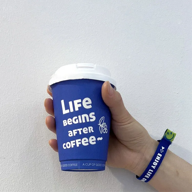 Takeaway cardboard 6 to 16 oz cup for hot drinks single Wall Disposable paper coffee cups with lid