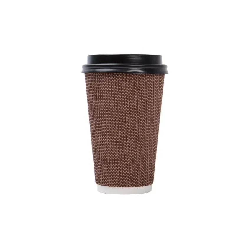 แก้วกระดาษ ระลอกคลื่น แบบกำหนดเองพร้อมผนัง 3 ชั้นสำหรับกาแฟร้อน