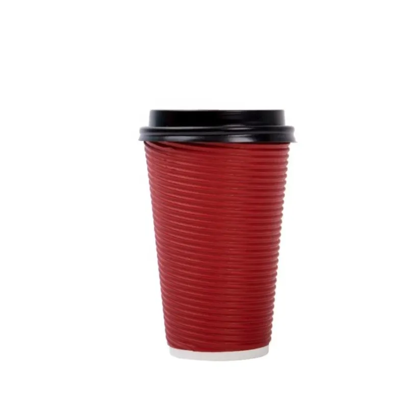 แก้วกระดาษ ระลอกคลื่น แบบกำหนดเองพร้อมผนัง 3 ชั้นสำหรับกาแฟร้อน