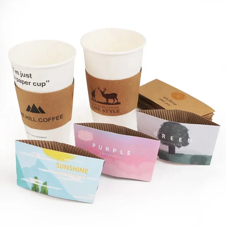 Hot drink custom printed disposable ripple paper coffee cup With Lids And Sleeves