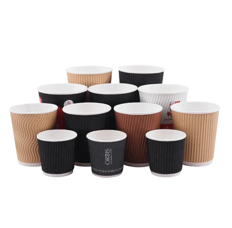Hot drink custom printed disposable ripple paper coffee cup With Lids And Sleeves