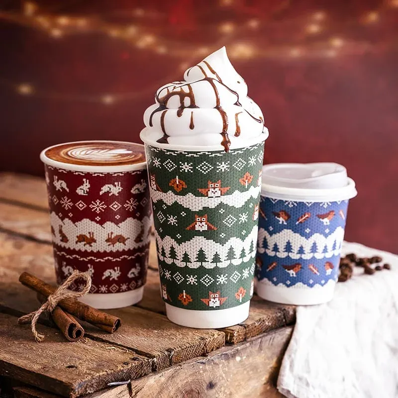 Customized 8 to 20 oz Disposable Embossed Wall Tea Coffee Paper Cups