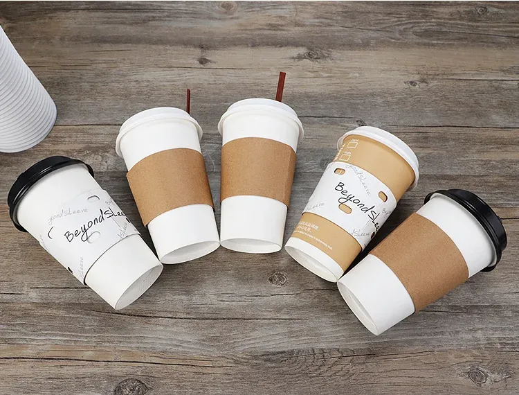 Wholesale Hot Coffee Paper Cups Single Wall Disposable cup with Lid and Kraft Material