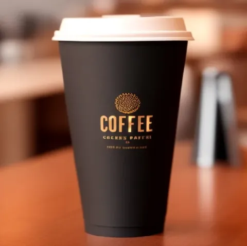 Custom Logo Printing Black Coffee Cup Double Wall Takeout Coffee Paper Cup With Lids