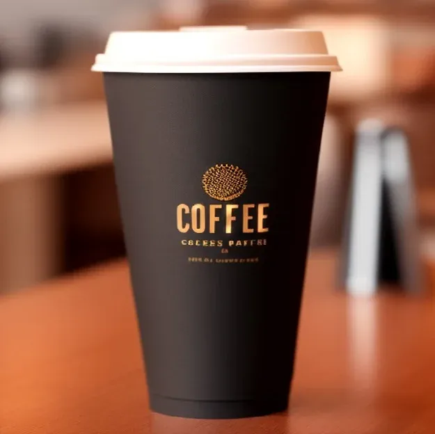 Custom Logo Printing Black Coffee Cup Double Wall Takeout Coffee Paper Cup With Lids