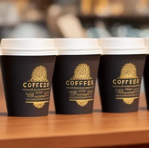 Custom Logo Printing Black Coffee Cup Double Wall Takeout Coffee Paper Cup With Lids