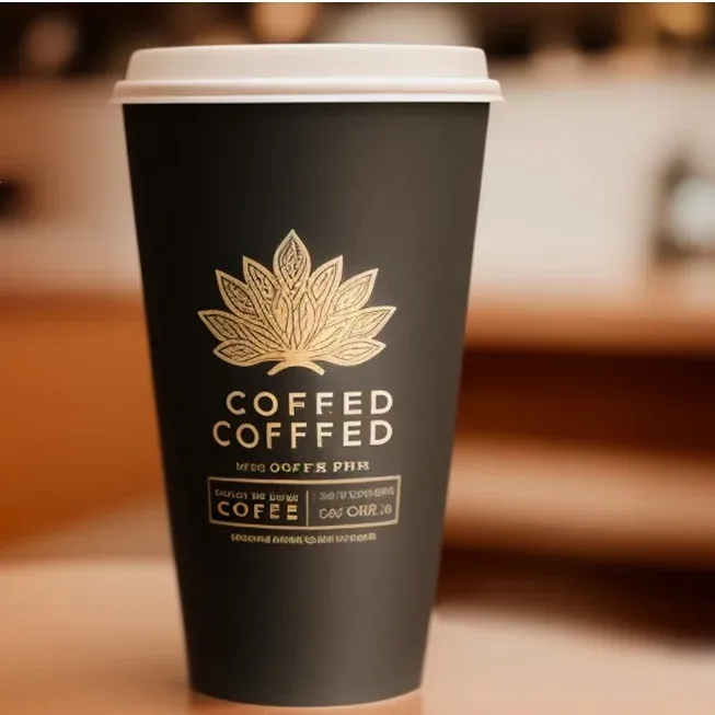 Custom Logo Printing Black Coffee Cup Double Wall Takeout Coffee Paper Cup With Lids