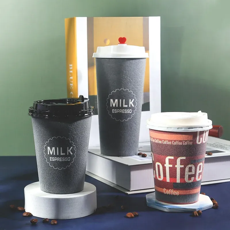 Wholesale Disposable Embossed paper juice cup thick hot Coffee Paper Cups in high quality