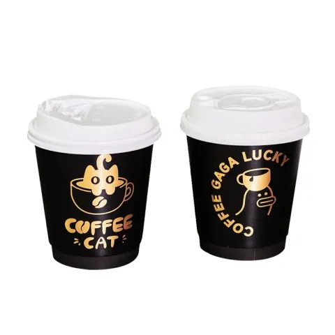 Cốc giấy dùng một lần hai lớp thân thiện với môi trường có in màu vàng cho đồ uống